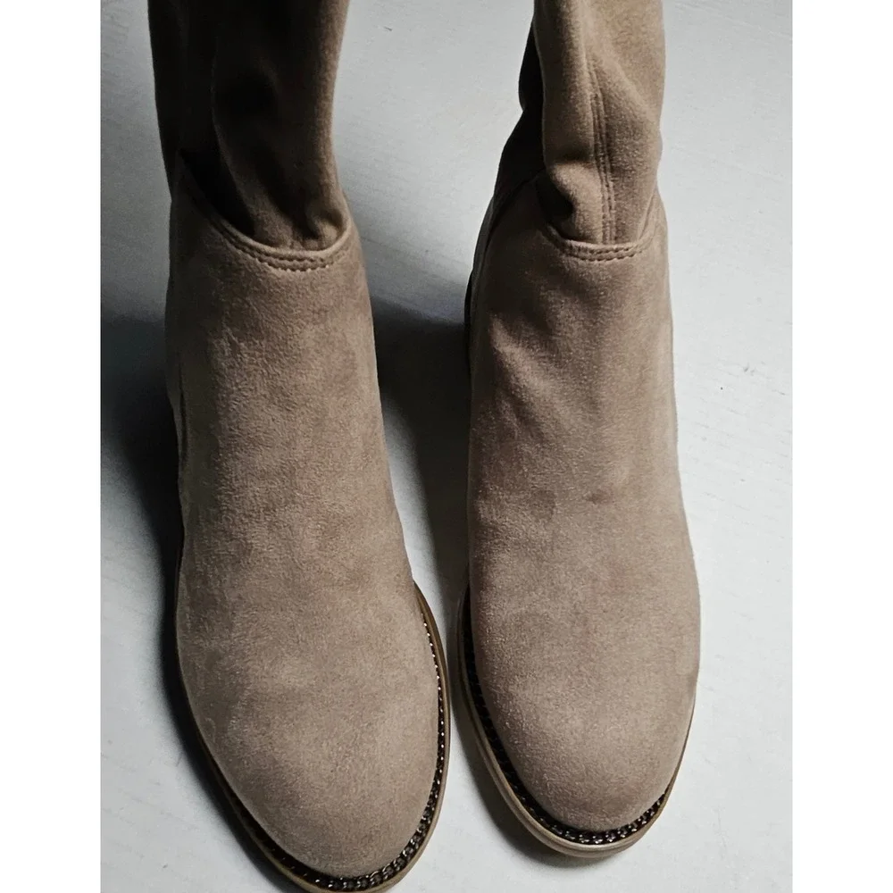 Franco Sarto Bailey Taupe Faux Suede‎ Over The Knee Boots Low Block Heel Size 5M
